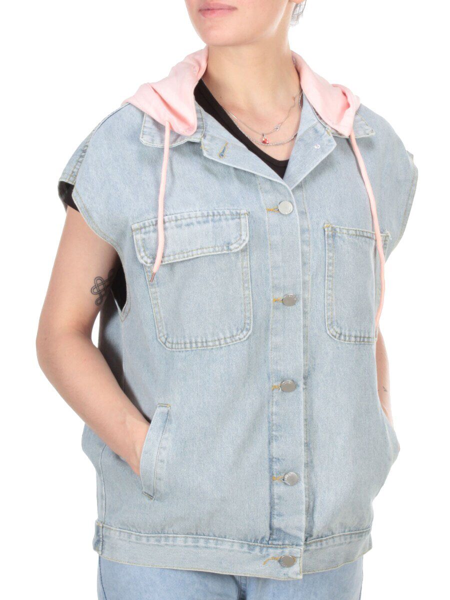 811 BLUE/PINK Джинсовый жилет женский (100% хлопок)