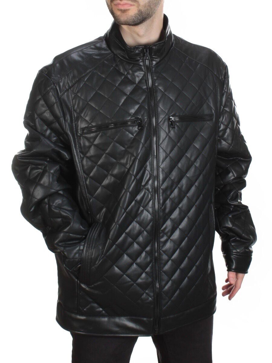 198-1 BLACK Куртка из эко-кожи мужская (50 гр. синтепон) 