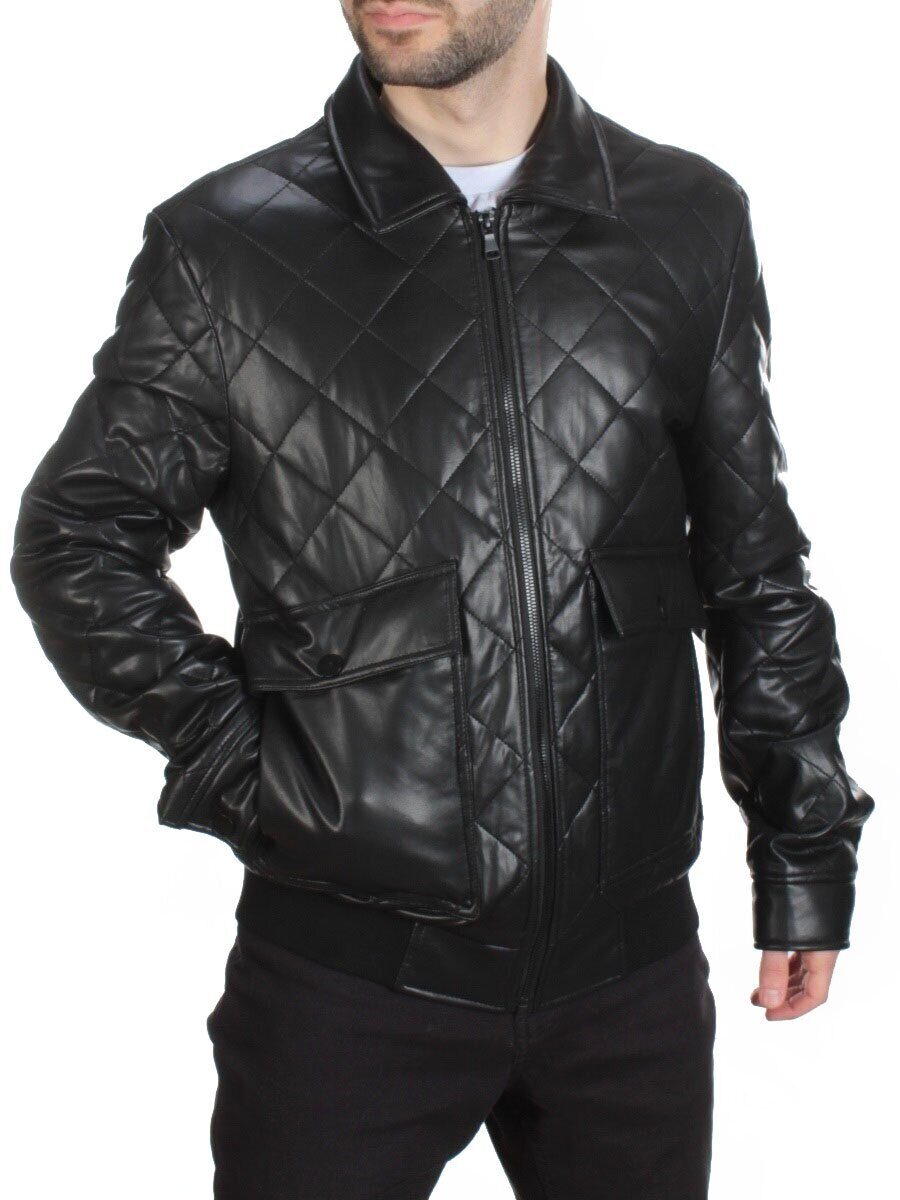 156 BLACK Куртка из эко-кожи мужская (50 гр. синтепон) 