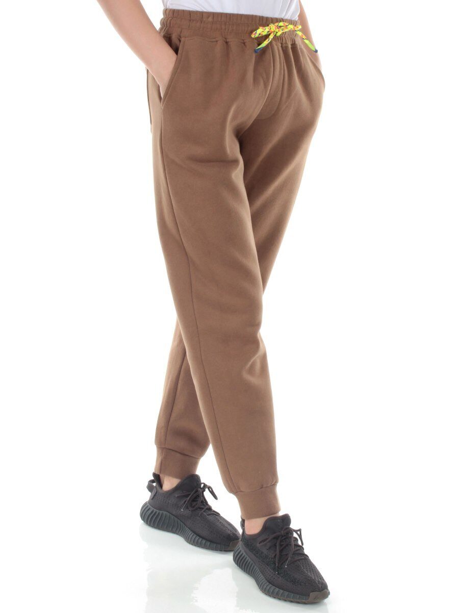 M047 BROWN Брюки спортивные утепленные женские (85% хлопок, 10% полиэстер, 5% спандекс)