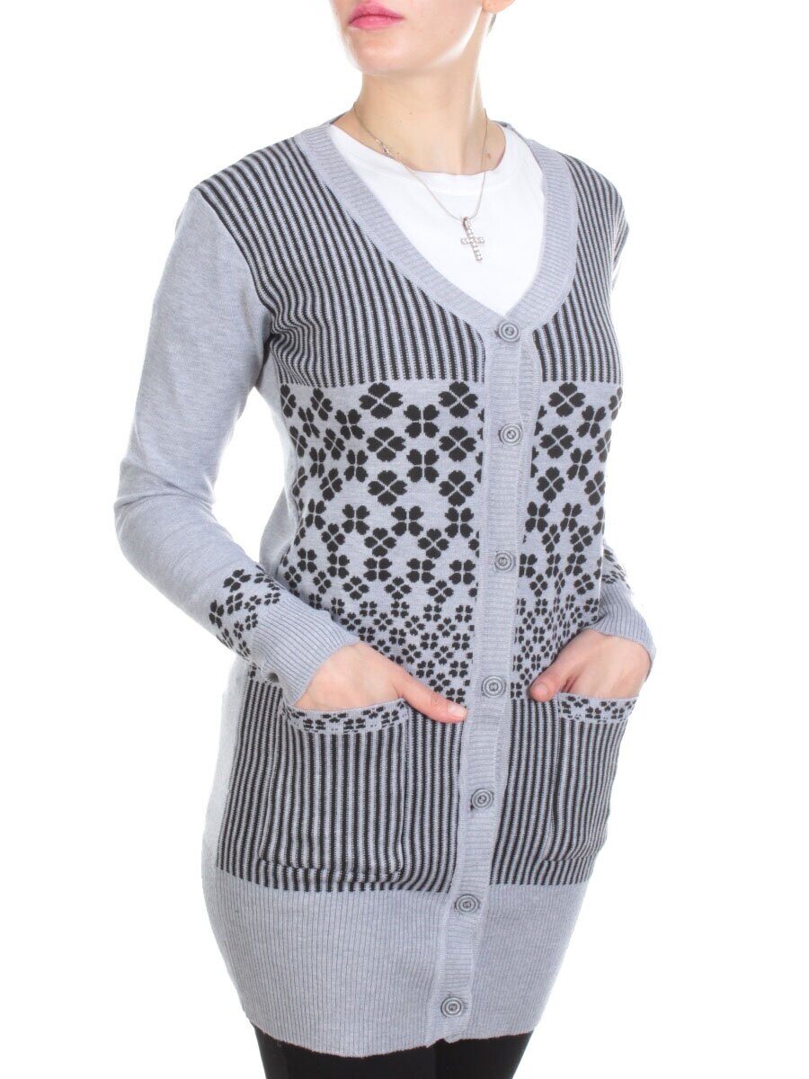 8507 GRAY/BLACK Кардиган женский (80% хлопок, 20% anti-pillfibre)