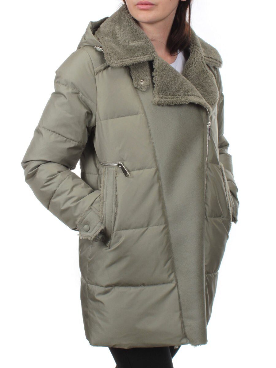 033 GRAY/GREEN Куртка зимняя облегченная женская (холлоффайбер 150 гр., искусственная дубленка)