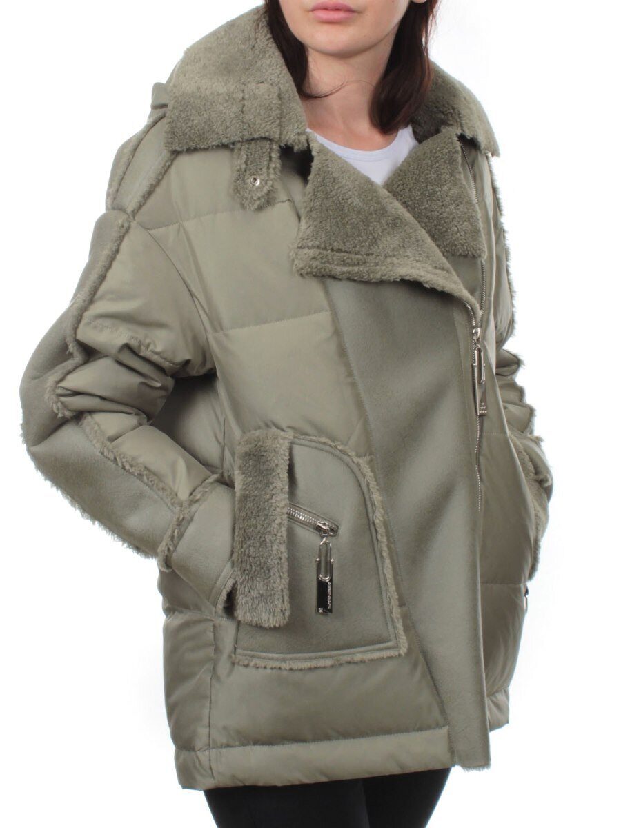 902 GRAY/GREEN Куртка зимняя облегченная женская (холлоффайбер 150 гр., искусственная дубленка)