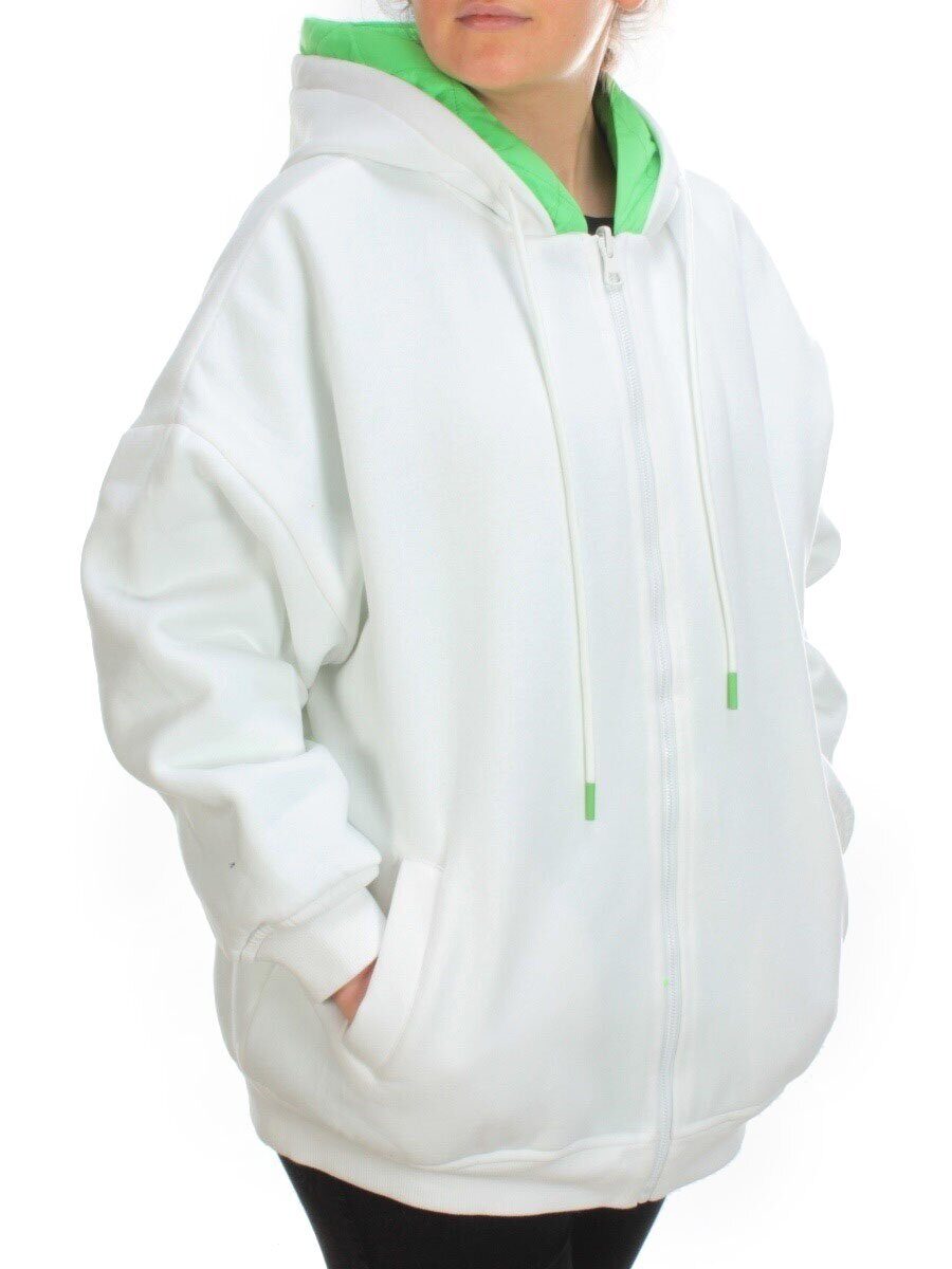 2562 WHITE/GREEN Худи женское (50 гр. синтепон)