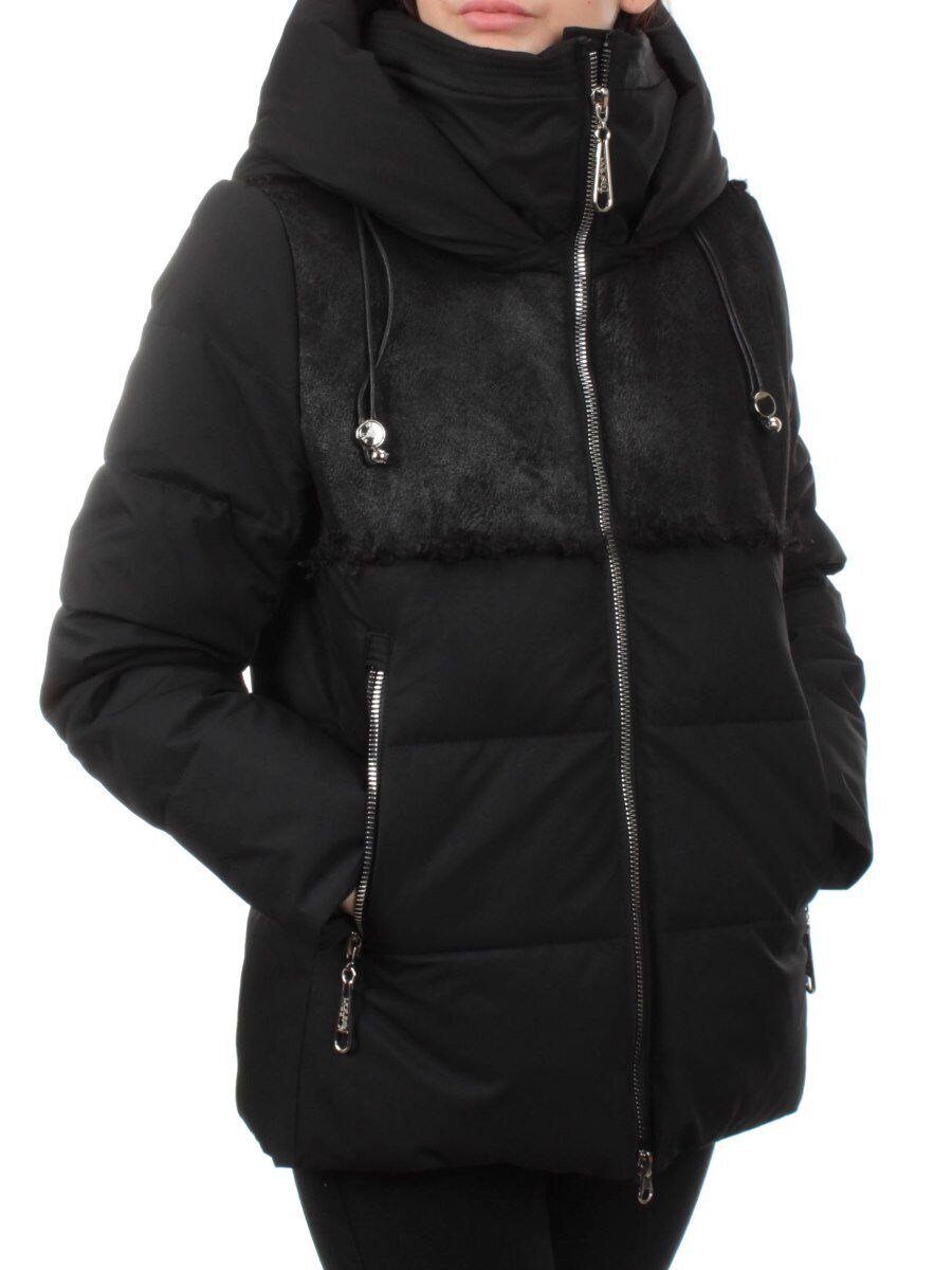 23-696 BLACK Куртка зимняя женская (холлоффайбер 150 гр., искусственная дубленка)