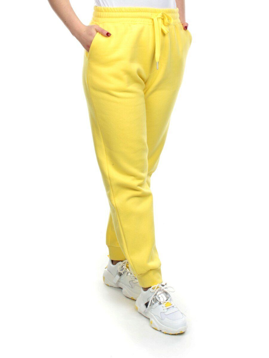 M057 YELLOW Брюки спортивные женские на флисе (100% хлопок) 7986