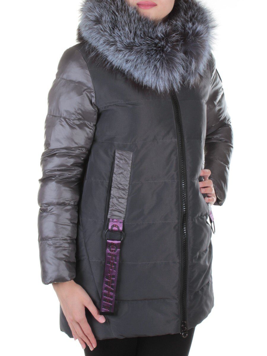 8186 DK. GRAY Пальто женское с натуральным мехом Jarius