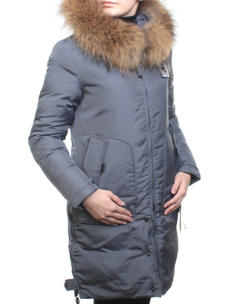 17-23 DK. GRAY Пальто зимнее женское (холлофайбер, натуральный мех лисицы)