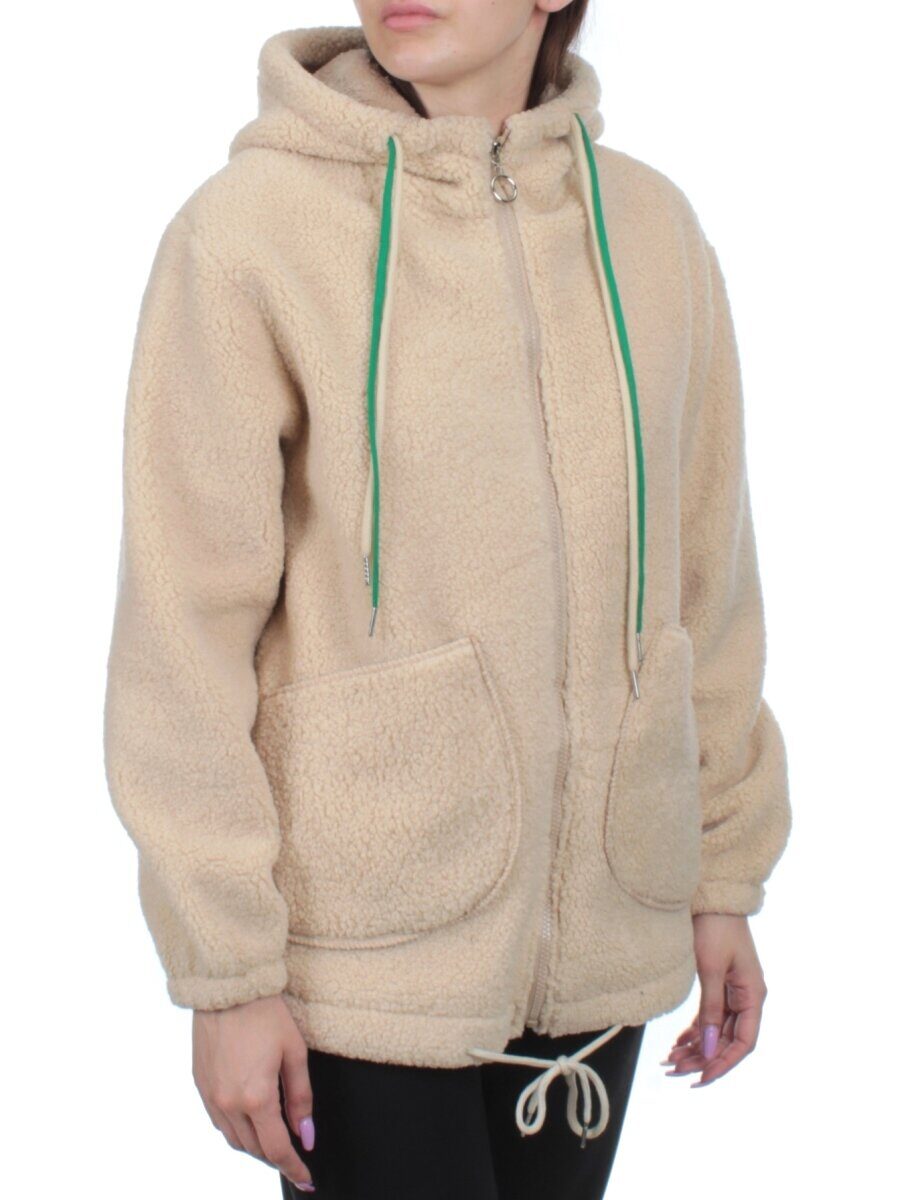 1008 BEIGE Куртка плюшевая демисезонная (65% хлопок, 35% полиэстер) оверсайз 46-54