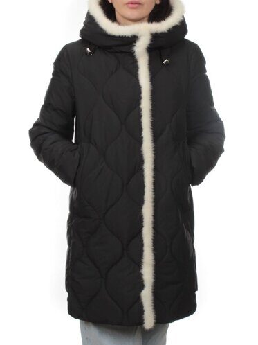 310 BLACK/WHITE Пальто зимнее стеганое женское (200 гр. холлофайбер, натуральная норка) размер 42/44