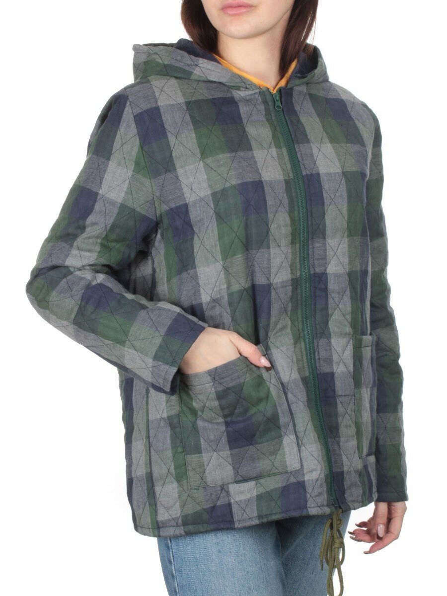 W-128 GREEN/BLUE Куртка демисезонная женская (100% хлопок, синтепон 50 гр.) размер 50